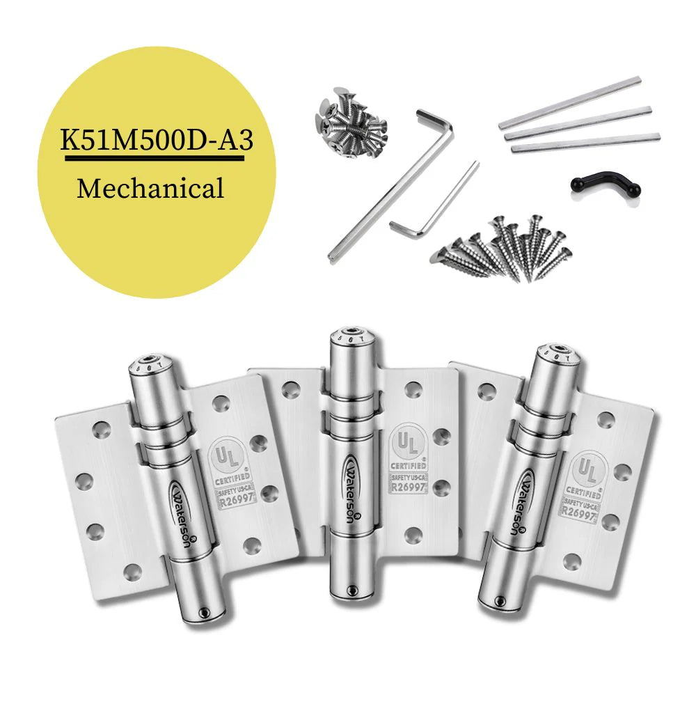 Mechanical Adjustable Self Closing Hinge - 5” x 5” - Fire-rated Stainless Steel - Full Mortise - For 1-3/4" - 2-1/2" Thick Doors up to 260 lbs. - 3 Pack