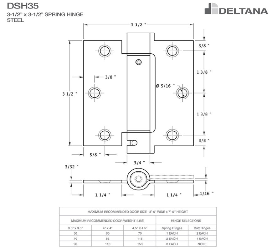 Residential Self-Closing Spring Hinges 3 1/2" Square - 2 Pack