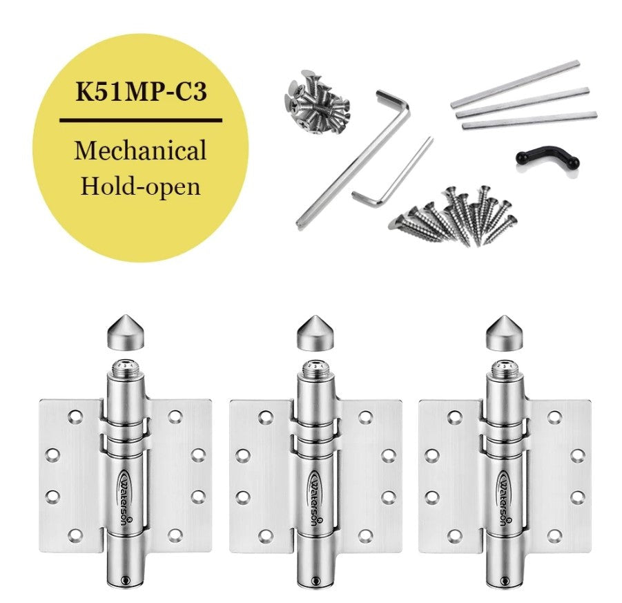 Adjustable Gate Spring - Heavy Duty Self-Closing Gate Spring Hinges / Gate Closer - 4-1/2" Inch X 4-1/2" Inch - Butt Hinge With Weather Cap - 304 Stainless Steel - For 1-3/4" Inch Thick Doors Up To 260 Lbs. - 3 Pack