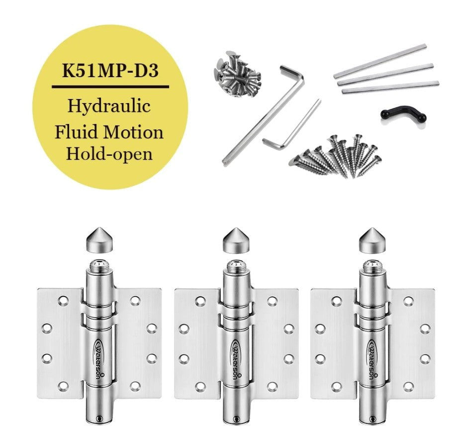 Adjustable Gate Spring - Heavy Duty Self-Closing Gate Spring Hinges / Gate Closer - 4-1/2" Inch X 4-1/2" Inch - Butt Hinge With Weather Cap - 304 Stainless Steel - For 1-3/4" Inch Thick Doors Up To 260 Lbs. - 3 Pack