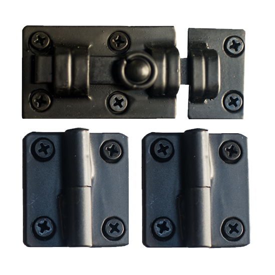 Hinge and Latch Kit for Door and Gate Grille Iron Door Viewer - Multiple Finishes Available - Sold as Set