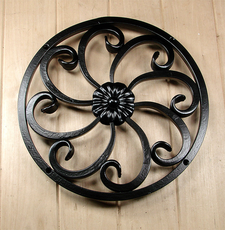 Round Door and Gate Grille with Center Floral Design and Fishtail Scroll Work - 11-5/8" Inch - Multiple Finishes Available - Sold Individually