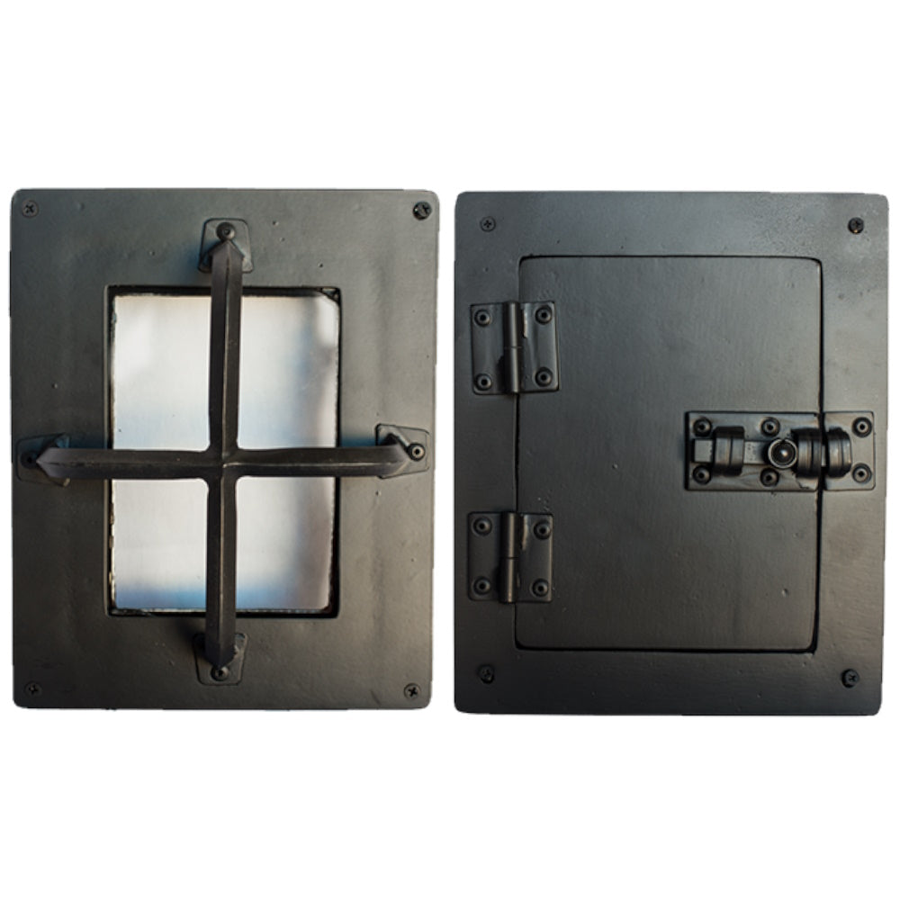 Door and Gate Grille Door Kit - Hinged Iron Door Viewer with Insulated Glass - 10-3/4" x 8-3/4" - 2 Bars - Multiple Finishes Available - Sold as Set