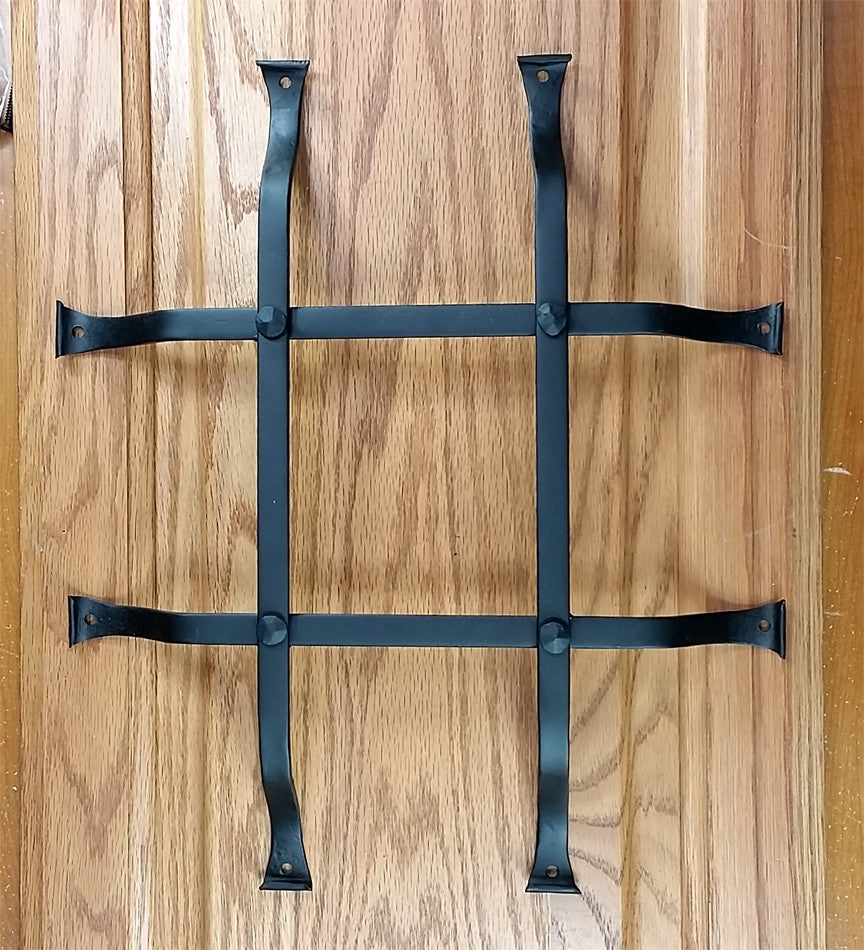 Standard Curled Tip Door and Gate Grille - 12" Inch x 14" Inch - 4 Bars with Flared Mounting Legs - Black Powder Coat Finish - Sold Individually