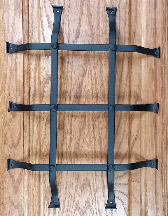 Standard Curled Tip Door and Gate Grille - 12" Inch x 16" Inch - 5 Bars with Flared Mounting Legs - Black Powder Coat Finish - Sold Individually